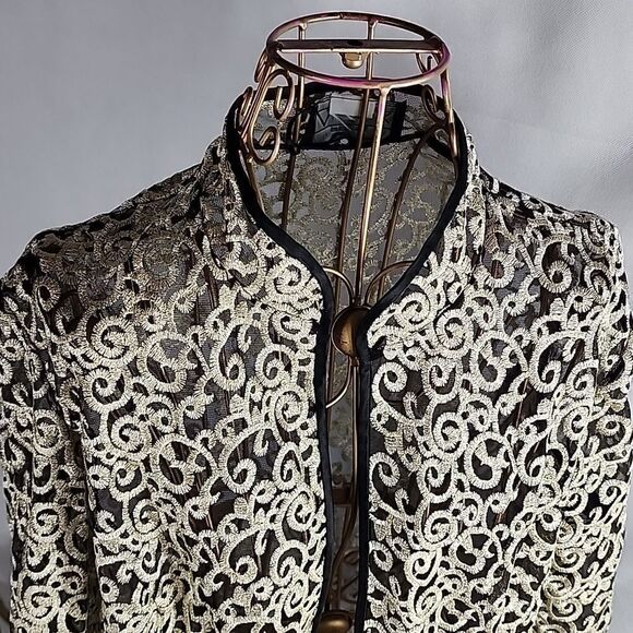 Alex Evenings Dressy embroidered Gold Shimmer Glam Open Jacket Holiday - Picture 6 of 9
